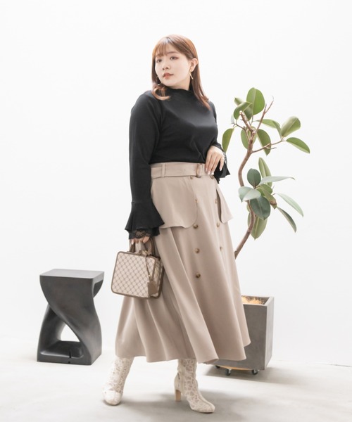 CLETTE(クレット)の「袖レースプチハイネックプルオーバー(Tシャツ/カットソー・レディース・オフホワイト/ブラック/グレイッシュベージュ・4L/LL/3L)」の18枚目の写真