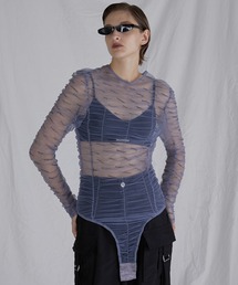 PRANK PROJECT | 【24SPRING PRE ORDER】フロッキーロゴチュールボディスーツ / Flocky Logo Tulle Bodysuit(Tシャツ/カットソー)