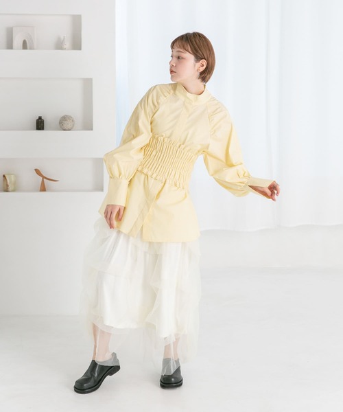 KBF（ケイビーエフ）の「シャーリングビスチェSETブラウス（シャツ/ブラウス・レディース・オフホワイト/イエロー/ブルー・ONE）」の19枚目の写真