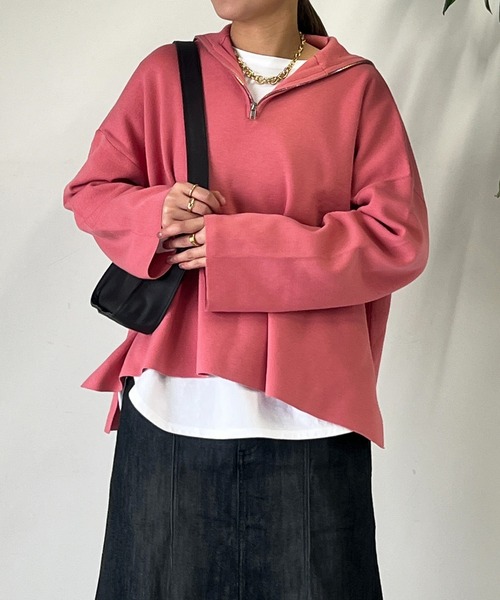 un dix cors（アンディコール）の「スタンドジップゆるニット（ニット/セーター・レディース・ブラック/オフホワイト/ライトグレー/ピンク・FREE）」の4枚目の写真