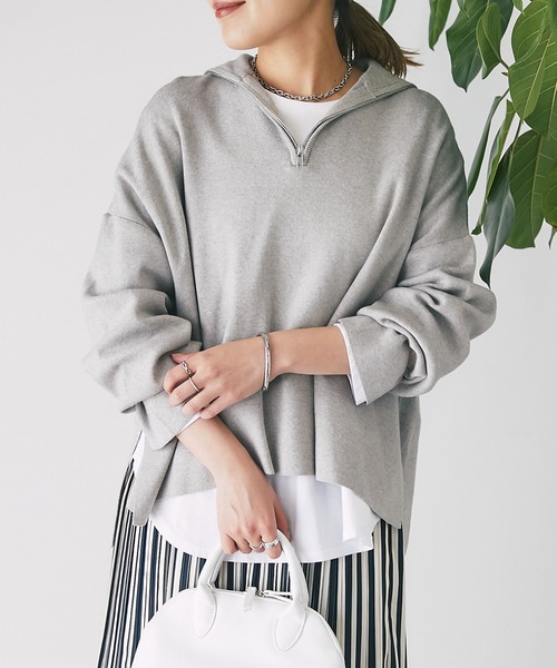 un dix cors（アンディコール）の「スタンドジップゆるニット（ニット/セーター・レディース・ブラック/オフホワイト/ライトグレー/ピンク・FREE）」の3枚目の写真