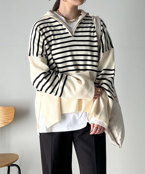 un dix cors（アンディコール）の「スタンドジップゆるニット（ニット/セーター・レディース・ブラック/オフホワイト/ライトグレー/ピンク・FREE）」の9枚目の写真