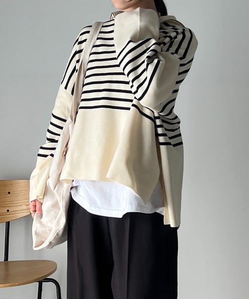 un dix cors（アンディコール）の「スタンドジップゆるニット（ニット/セーター・レディース・ブラック/オフホワイト/ライトグレー/ピンク・FREE）」の6枚目の写真