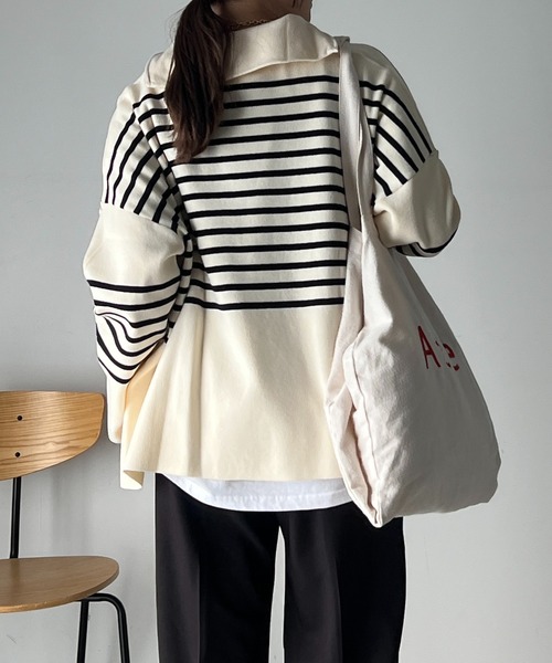 un dix cors（アンディコール）の「スタンドジップゆるニット（ニット/セーター・レディース・ブラック/オフホワイト/ライトグレー/ピンク・FREE）」の7枚目の写真