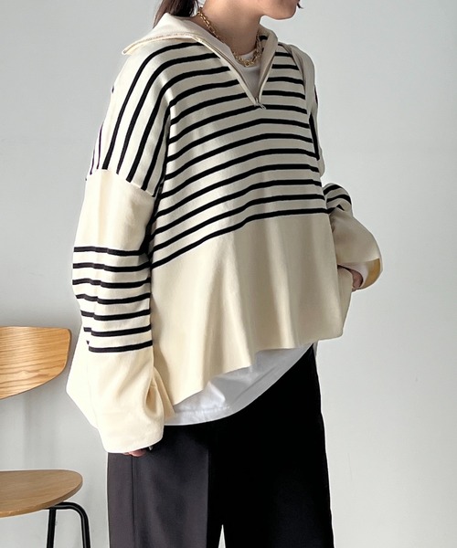 un dix cors（アンディコール）の「スタンドジップゆるニット（ニット/セーター・レディース・ブラック/オフホワイト/ライトグレー/ピンク・FREE）」の10枚目の写真