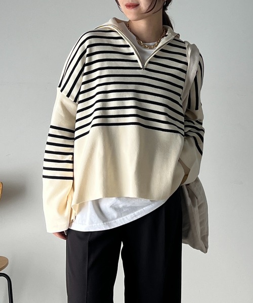 un dix cors（アンディコール）の「スタンドジップゆるニット（ニット/セーター・レディース・ブラック/オフホワイト/ライトグレー/ピンク・FREE）」の5枚目の写真