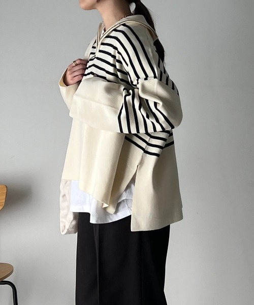 un dix cors（アンディコール）の「スタンドジップゆるニット（ニット/セーター・レディース・ブラック/オフホワイト/ライトグレー/ピンク・FREE）」の8枚目の写真