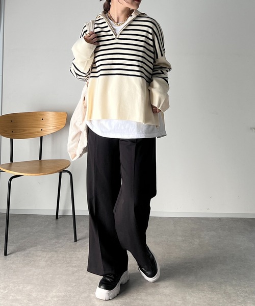 un dix cors（アンディコール）の「スタンドジップゆるニット（ニット/セーター・レディース・ブラック/オフホワイト/ライトグレー/ピンク・FREE）」の14枚目の写真