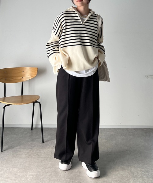 un dix cors（アンディコール）の「スタンドジップゆるニット（ニット/セーター・レディース・ブラック/オフホワイト/ライトグレー/ピンク・FREE）」の11枚目の写真