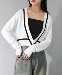 【cheriella】WEB限定深Vネック配色ラインプルオーバー WEB LIMITED DEEP V CONTRAST LINE PULLOVER