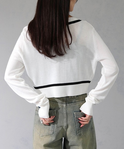cheriella(シェリエラ)の「【cheriella】WEB限定深Vネック配色ラインプルオーバー WEB LIMITED DEEP V CONTRAST LINE PULLOVER(ニット/セーター・レディース・オフホワイト/チャコールグレー/ブラック・M)」の7枚目の写真