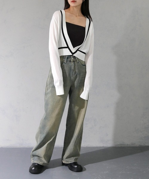 cheriella(シェリエラ)の「【cheriella】WEB限定深Vネック配色ラインプルオーバー WEB LIMITED DEEP V CONTRAST LINE PULLOVER(ニット/セーター・レディース・オフホワイト/チャコールグレー/ブラック・M)」の10枚目の写真