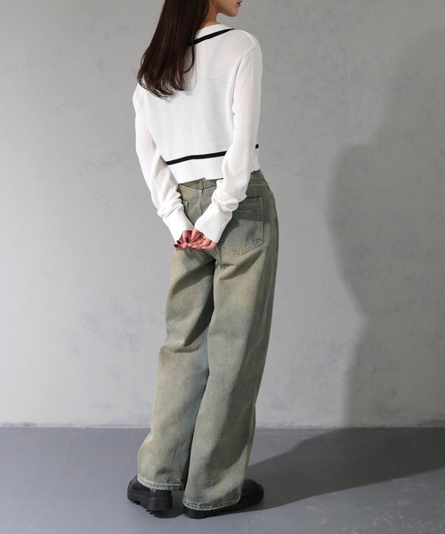 cheriella(シェリエラ)の「【cheriella】WEB限定深Vネック配色ラインプルオーバー WEB LIMITED DEEP V CONTRAST LINE PULLOVER(ニット/セーター・レディース・オフホワイト/チャコールグレー/ブラック・M)」の11枚目の写真