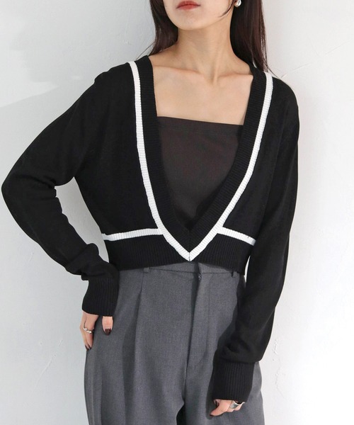 cheriella(シェリエラ)の「【cheriella】WEB限定深Vネック配色ラインプルオーバー WEB LIMITED DEEP V CONTRAST LINE PULLOVER(ニット/セーター・レディース・オフホワイト/チャコールグレー/ブラック・M)」の16枚目の写真