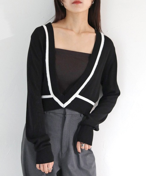cheriella(シェリエラ)の「【cheriella】WEB限定深Vネック配色ラインプルオーバー WEB LIMITED DEEP V CONTRAST LINE PULLOVER(ニット/セーター・レディース・オフホワイト/チャコールグレー/ブラック・M)」の17枚目の写真