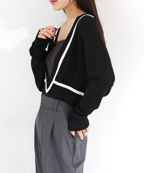 cheriella(シェリエラ)の「【cheriella】WEB限定深Vネック配色ラインプルオーバー WEB LIMITED DEEP V CONTRAST LINE PULLOVER(ニット/セーター・レディース・オフホワイト/チャコールグレー/ブラック・M)」の18枚目の写真