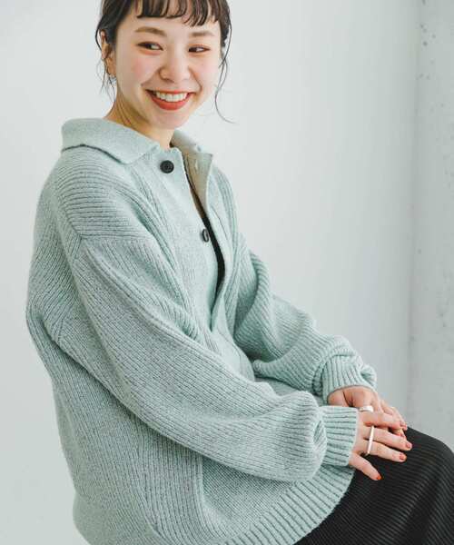 ITEMS URBANRESEARCH（アイテムズ アーバンリサーチ）の「メランジポロカーディガン（ニット/セーター・レディース・ネイビー/ミント・FREE）」の3枚目の写真