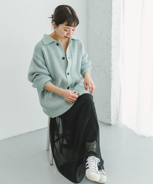 ITEMS URBANRESEARCH（アイテムズ アーバンリサーチ）の「メランジポロカーディガン（ニット/セーター・レディース・ネイビー/ミント・FREE）」の4枚目の写真