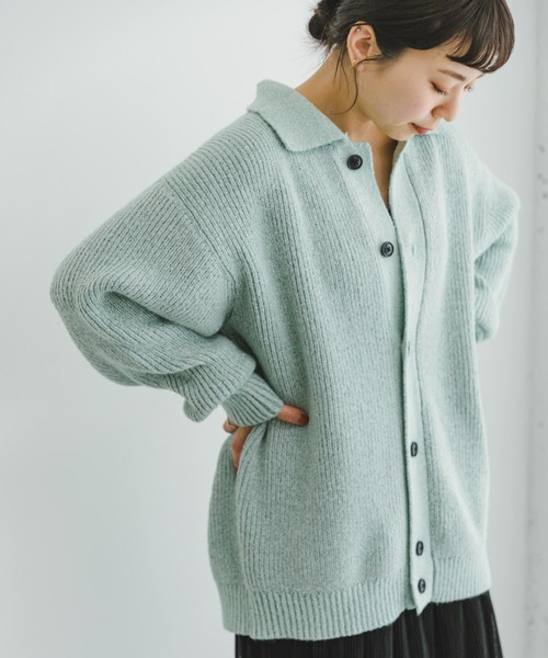 ITEMS URBANRESEARCH（アイテムズ アーバンリサーチ）の「メランジポロカーディガン（ニット/セーター・レディース・ネイビー/ミント・FREE）」の6枚目の写真