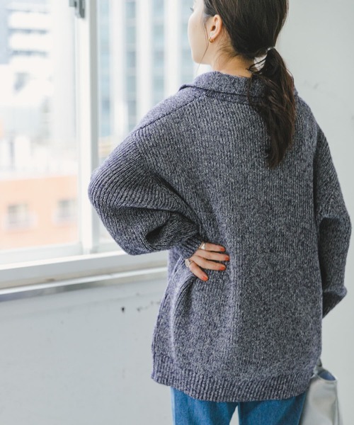 ITEMS URBANRESEARCH（アイテムズ アーバンリサーチ）の「メランジポロカーディガン（ニット/セーター・レディース・ネイビー/ミント・FREE）」の13枚目の写真