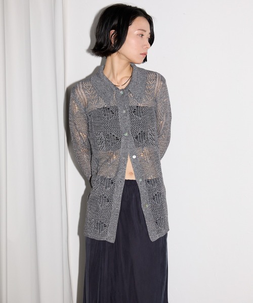 【美品】6ROKU メッシュシャツ ニット 6（ロク）の「＜6(ROKU)＞メッシュ ライン ニット シャツ