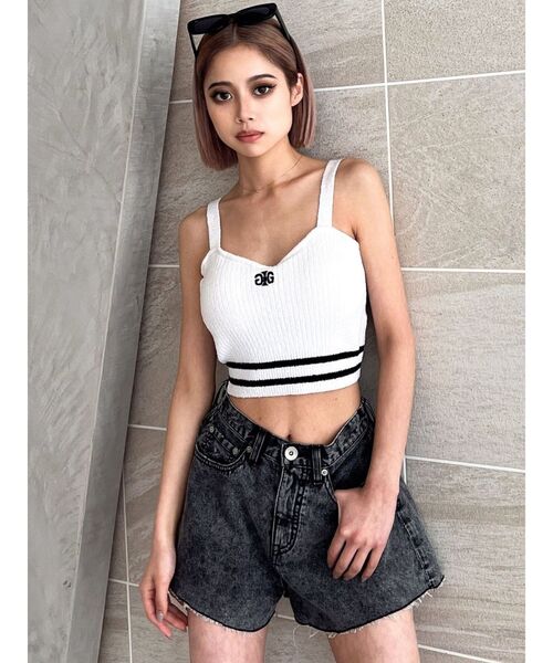 GYDA（ジェイダ）の「ラインパイルニットビスチェ（キャミソール・レディース・オフホワイト/ブラック・FREE）」の4枚目の写真