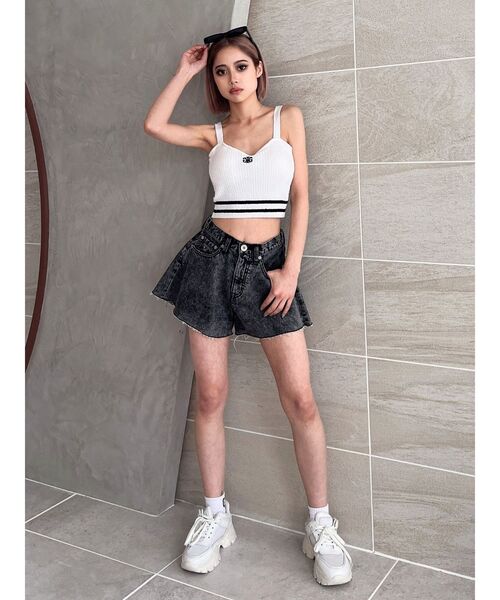 GYDA（ジェイダ）の「ラインパイルニットビスチェ（キャミソール・レディース・オフホワイト/ブラック・FREE）」の6枚目の写真