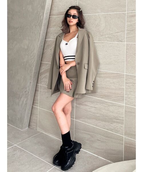 GYDA（ジェイダ）の「ラインパイルニットビスチェ（キャミソール・レディース・オフホワイト/ブラック・FREE）」の14枚目の写真