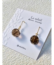 【Le soleil】多面カット　スモーキークォーツピアス(MA)