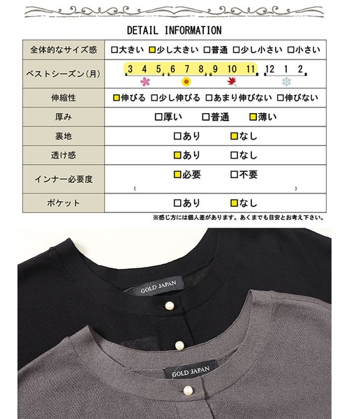 GOLDJAPAN(ゴールドジャパン)の「パールボタンシアードルマンカーディガン【大きいサイズ対応】(カーディガン/ボレロ・レディース・グレー/ブラック・5L/4L/3L/LL)」の11枚目の写真