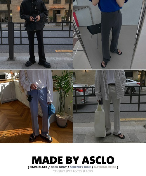 ASCLO（エジュクロ）の「[ASCLO MADE] Tension Semi Bootcut Slacks（スラックス・メンズ・ブラック/ベージュ/グレー/ブルー・SMALL/MEDIUM/LARGE）」の5枚目の写真