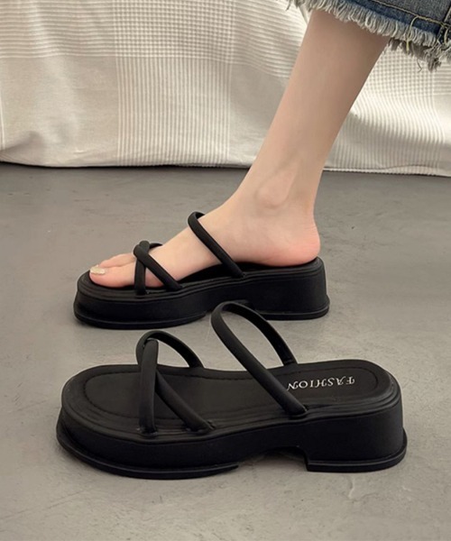 Miniministore(ミニミニストア)の「厚底サンダル ミュールサンダル 美脚 夏(サンダル・レディース・ブラック/アイボリー・23.0cm/22.5cm/24.0cm/24.5cm/25.0cm/23.5cm)」の5枚目の写真