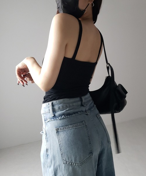 セール】【 カップ付き 】クロスストラップミニキャミワンピース