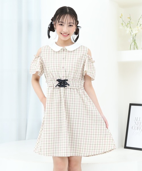 PINKHUNT（ピンクハント）の「PINKHUNT ウエストレースアップワンピース 9326K（ワンピース・キッズ・ベビーピンク/ネイビー・120cm/130cm/140cm/150cm/160cm）」の2枚目の写真