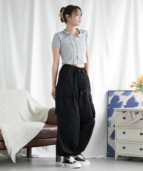 セール】コットンユニセックス裾紐付けカーゴパンツ（カーゴパンツ