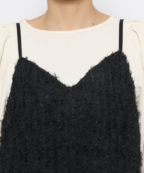 mysty woman(ミスティウーマン)の「シャギーAラインキャミワンピース 113255(ワンピース・レディース・オフホワイト/ブラック・FREE)」の14枚目の写真
