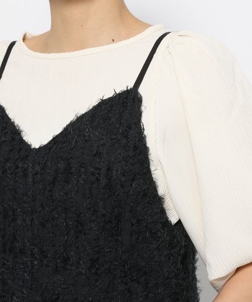 mysty woman(ミスティウーマン)の「シャギーAラインキャミワンピース 113255(ワンピース・レディース・オフホワイト/ブラック・FREE)」の15枚目の写真