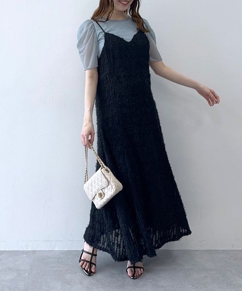 mysty woman(ミスティウーマン)の「シャギーAラインキャミワンピース 113255(ワンピース・レディース・オフホワイト/ブラック・FREE)」の10枚目の写真