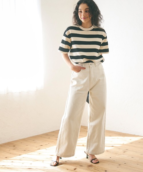 coca（coca）（コカ）の「ハイウエストワイドデニム（デニムパンツ・レディース・ブルー/アイボリー・S/M/L）」の3枚目の写真