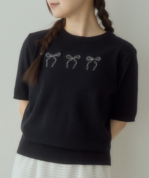 Birthday room(バースデイルーム)の「リボンニットトップス(ニット/セーター・レディース・ネイビー/グレー/アイボリー・FREE)」の1枚目の写真