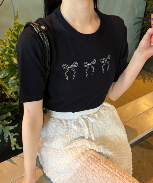 Birthday room(バースデイルーム)の「リボンニットトップス(ニット/セーター・レディース・ネイビー/グレー/アイボリー・FREE)」の18枚目の写真