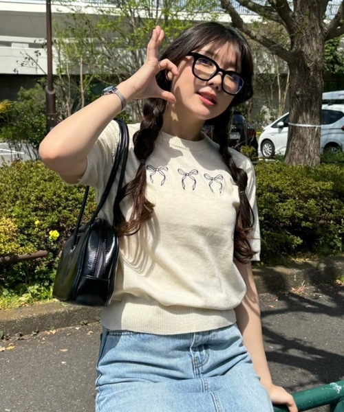 Birthday room(バースデイルーム)の「リボンニットトップス(ニット/セーター・レディース・ネイビー/グレー/アイボリー・FREE)」の9枚目の写真