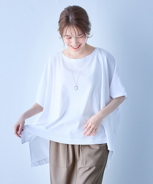ANY(エニィ)の「ハイツイストコットンポンチョ風Tシャツ(Tシャツ/カットソー・レディース・グレー系/イエロー系/ライトグレー系/ホワイト系・F)」の2枚目の写真