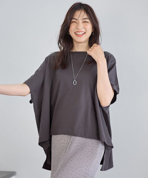 ANY(エニィ)の「ハイツイストコットンポンチョ風Tシャツ(Tシャツ/カットソー・レディース・グレー系/イエロー系/ライトグレー系/ホワイト系・F)」の3枚目の写真