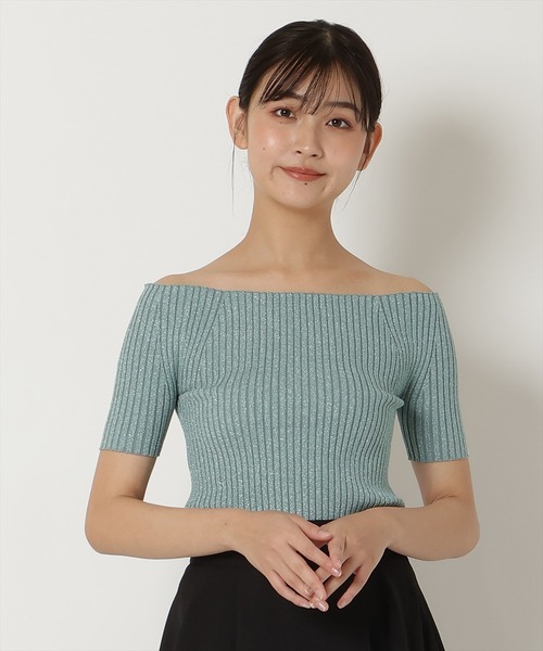 REDYAZEL（レディアゼル）の「半袖リブニット（ニット/セーター・レディース・ピンク/ミント/ブラック/オフホワイト・FREE）」の3枚目の写真