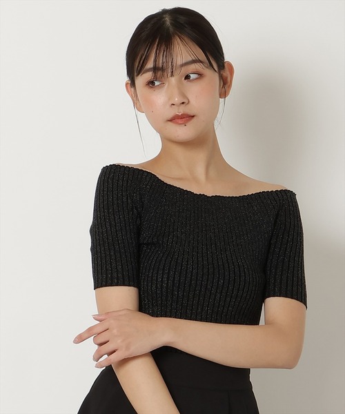 REDYAZEL（レディアゼル）の「半袖リブニット（ニット/セーター・レディース・ピンク/ミント/ブラック/オフホワイト・FREE）」の2枚目の写真