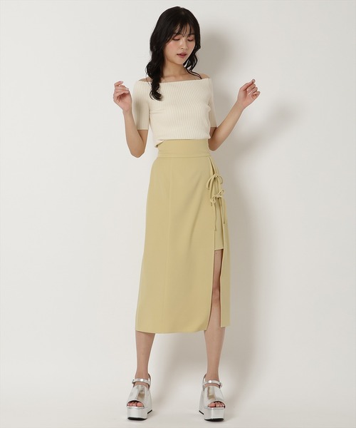 REDYAZEL（レディアゼル）の「半袖リブニット（ニット/セーター・レディース・ピンク/ミント/ブラック/オフホワイト・FREE）」の7枚目の写真