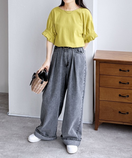 reca(レカ)の「綿100%!大人可愛い優秀アイテム タックスリーブTシャツ(シャツ/ブラウス・レディース・グレイッシュベージュ/イエロー/ブラック/オフホワイト・M)」の15枚目の写真