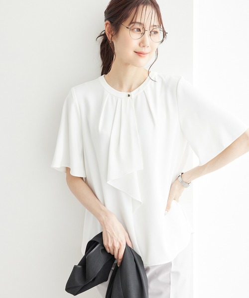 ROPE' PICNIC（ロペピクニック）の「ボウタイハーフスリーブブラウス（シャツ/ブラウス・レディース・ホワイト系その他/ホワイト/ベージュ/ピンク/サックスブルー・36/38）」の2枚目の写真