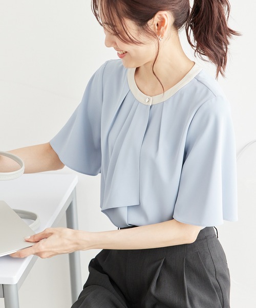 ROPE' PICNIC（ロペピクニック）の「ボウタイハーフスリーブブラウス（シャツ/ブラウス・レディース・ホワイト系その他/ホワイト/ベージュ/ピンク/サックスブルー・36/38）」の4枚目の写真